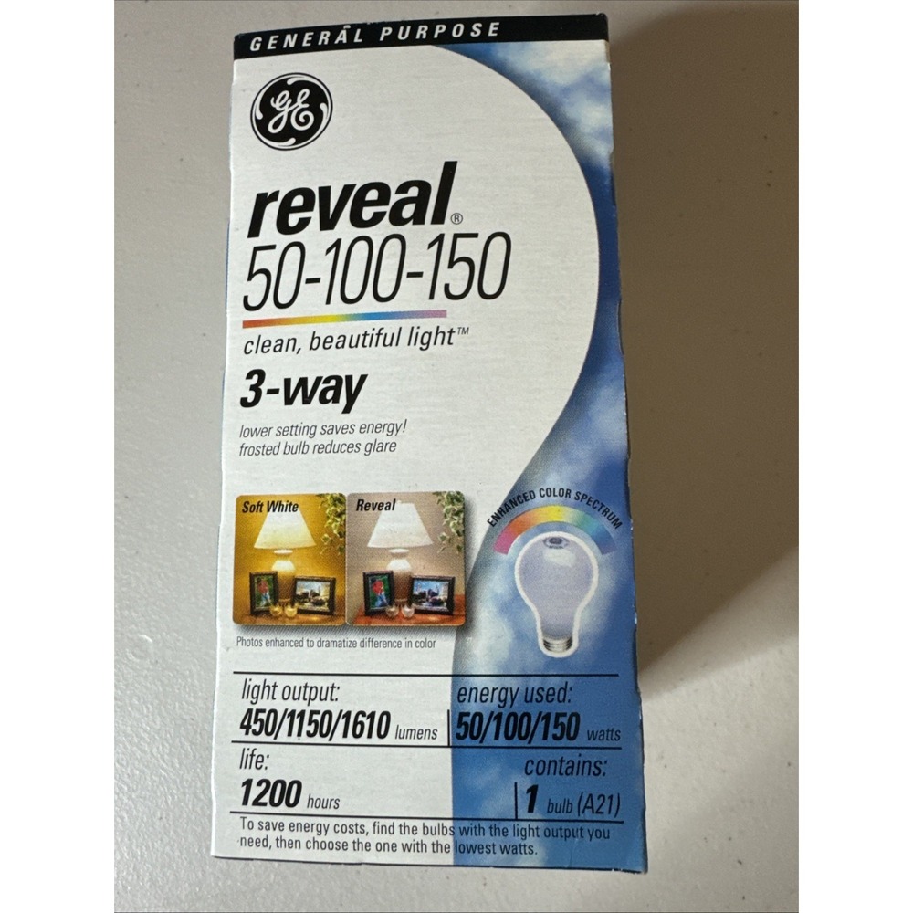 GE Vintage NOS Reveal 3-Way 50-100-150 Soft White Light Bulb-Tested
